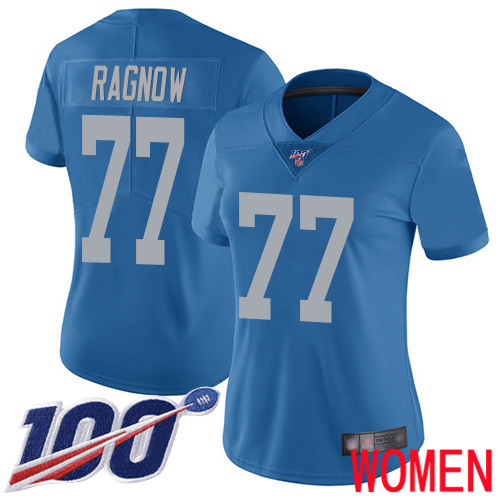 Detroit Lions Limited Blue Women Frank Ragnow Alternate Jersey NFL Football #77 100th Season Vapor Untouchable